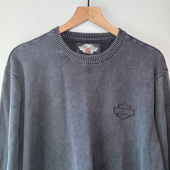 Harley Davidson Men's Faded Heavyweight Ribbed Knit Top Black Size Large - Picture 2 of 5